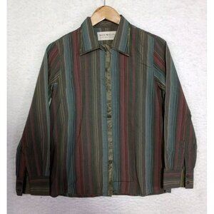 Blue Willi's A Life More Pleasant Women's Long Sleeve Button Up Striped Shirt M